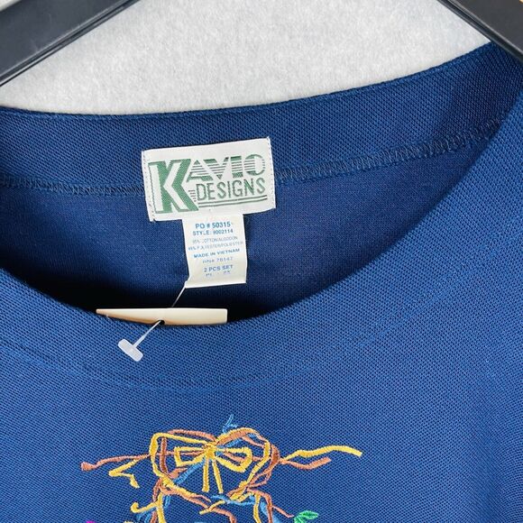 Kavio Designs Womans 2X Plus Blouse Embroidered Birds Blue Top Long Sleeve VTG - Picture 5 of 9